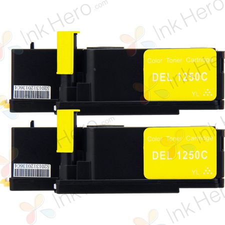 Dell 1250, 1350, 1355, C1760, C176 Yellow Compatible High-Yield Toner Cartridges 2-Pack