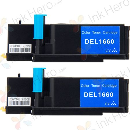 2 Pack Dell C1660 / C1660w Cyan Compatible Toner Cartridges