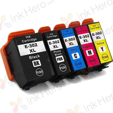 5 Pack Epson 302XL High-Yield Compatible Ink Cartridges