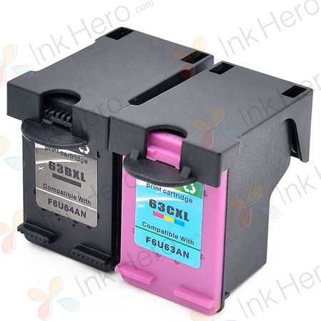 2 Pack HP 63XL High-Yield Remanufactured Ink Cartridges