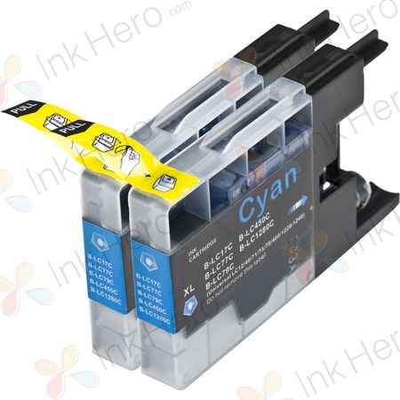 2 Pack Brother LC77C Cyan Compatible Extra High-Yield Ink Cartridges