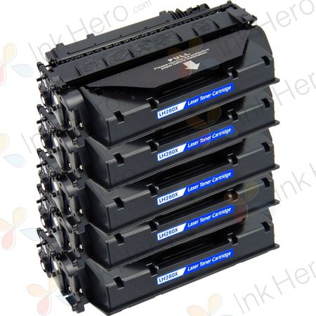 5 Pack HP 80X Black Compatible High Yield Toner Cartridge (CF280X)