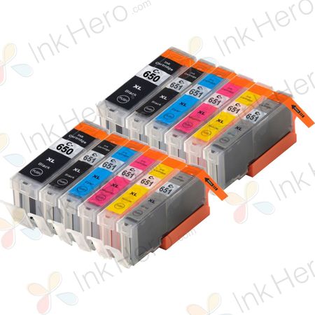 12 Pack Canon PGI-650XL & CLI-651XL Compatible High-Yield Ink Cartridges