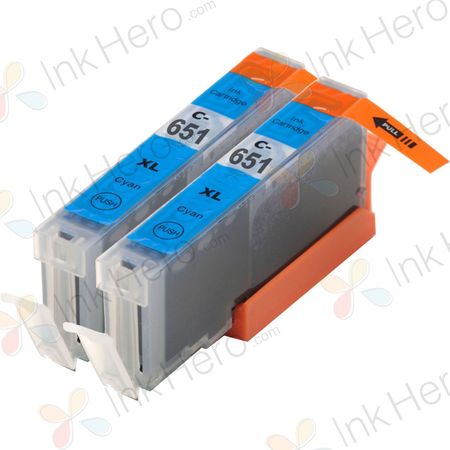 2 Pack Canon CLI-651XL Cyan Compatible High-Yield Ink Cartridges