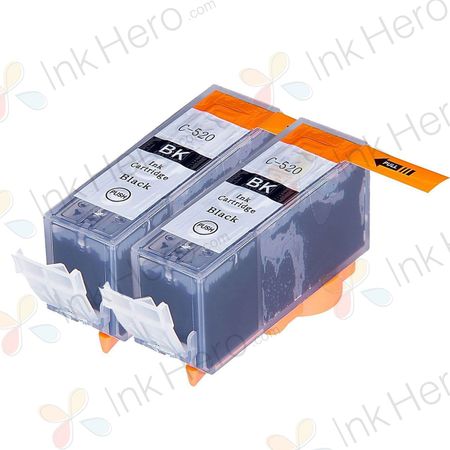 2 Pack Canon PGI-520BK Compatible Pigment Black Ink Cartridges