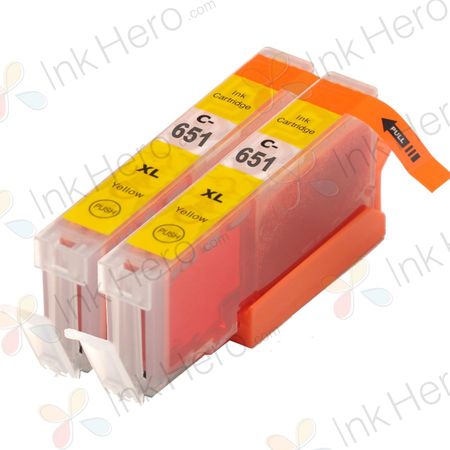 2 Pack Canon CLI-651XL Yellow Compatible High-Yield Ink Cartridges