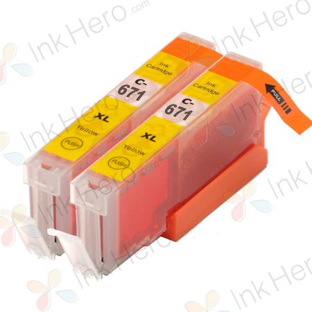 2 Pack Canon CLI-671XL Yellow Compatible High-Yield Ink Cartridges