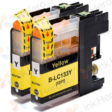 2 Pack Brother LC133 / LC131 Yellow Compatible High-Yield Ink Cartridges