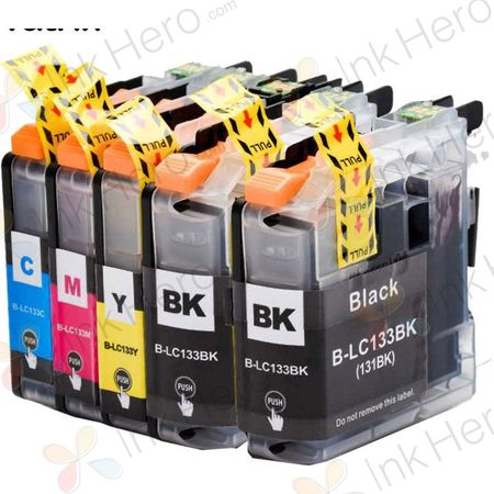 Brother LC133 (Replaces LC131) Compatible High-Yield Ink Cartridges 5-Piece Combo Pack