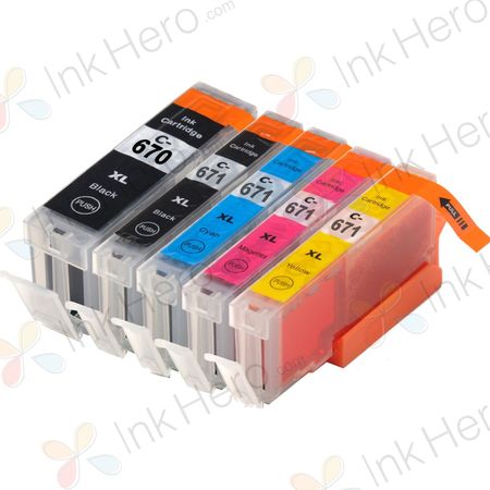 5 Pack Canon PGI-670XL & CLI-671XL Compatible High-Yield Ink Cartridges