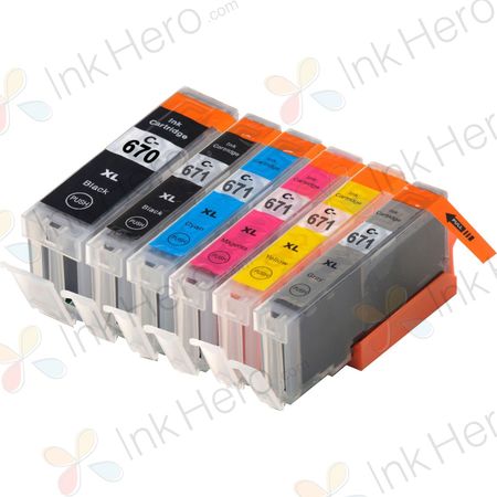 6 Pack Canon PGI-670XL & CLI-671XL Compatible High-Yield Ink Cartridges