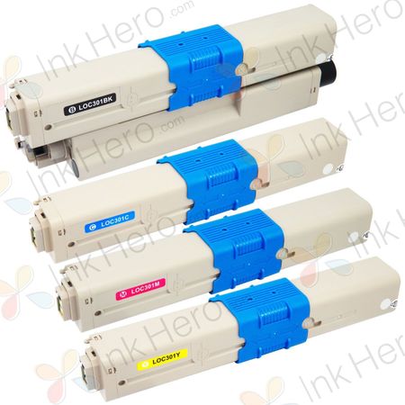 4 Pack Compatible Oki C301, C321 Toner Cartridges